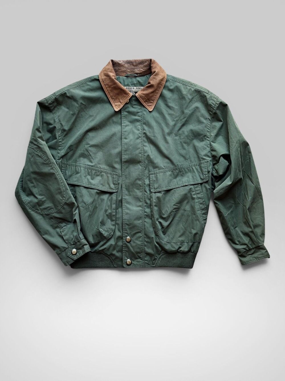 Vintage 90s Members Only Jacket Mens Large Green Bomber Leather Collar Retro